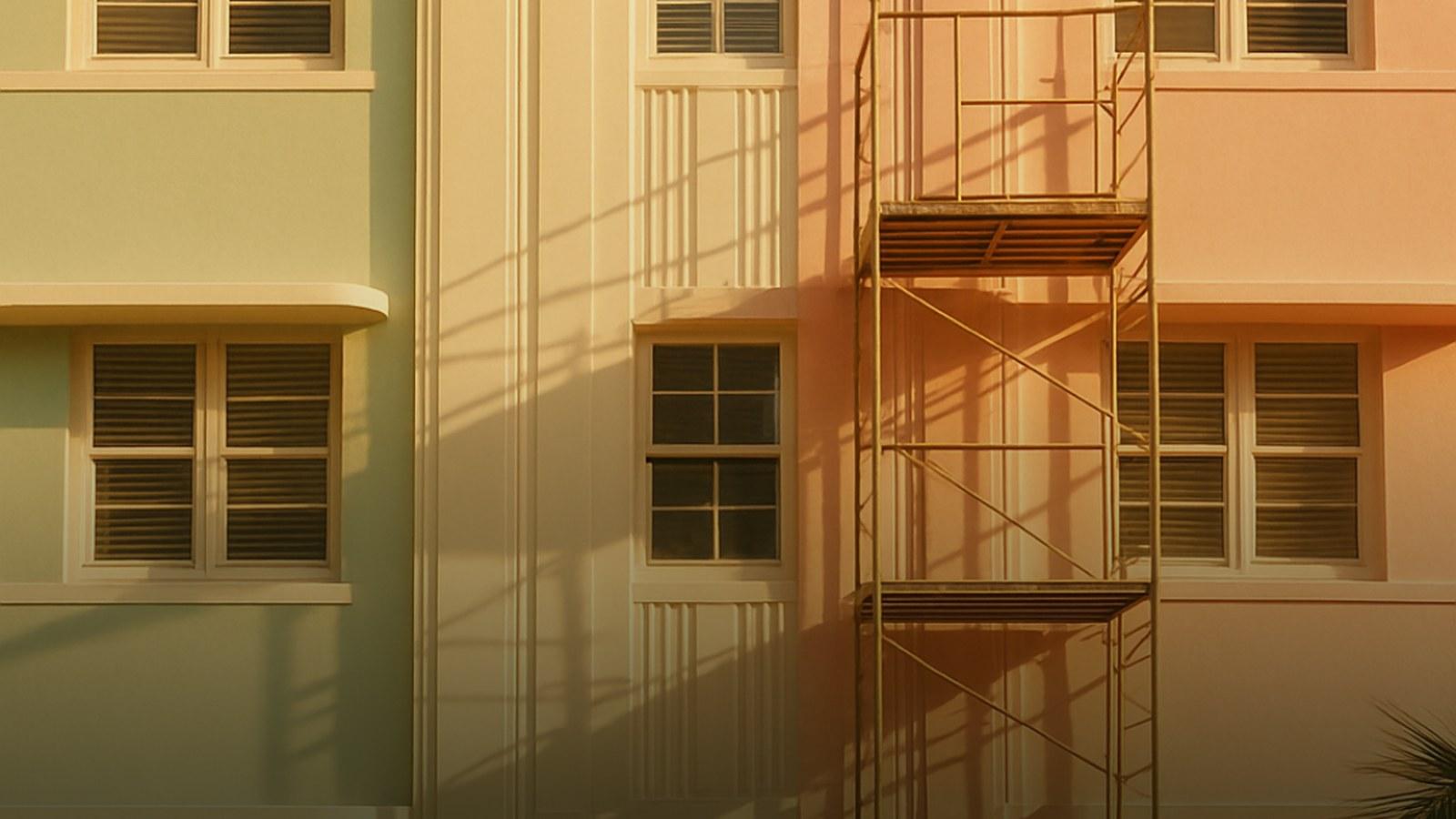 Pastel Art Deco facades on Ocean Drive in warm golden light